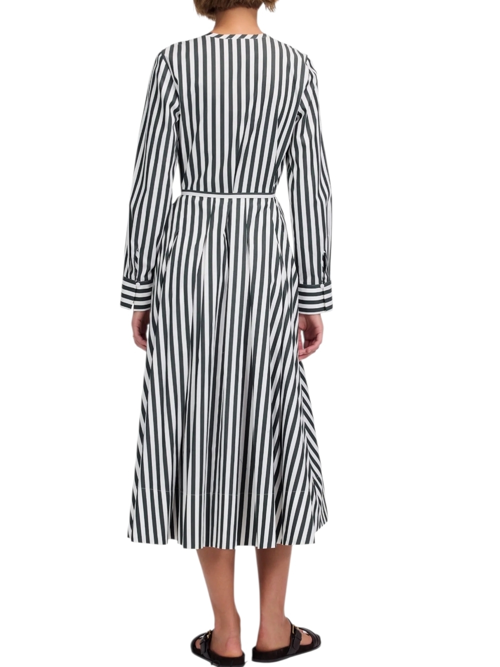 Madewell Janis Stripe Long Sleeve Cotton Poplin Shirtdress In Deep Forest - Picture 2 of 11
